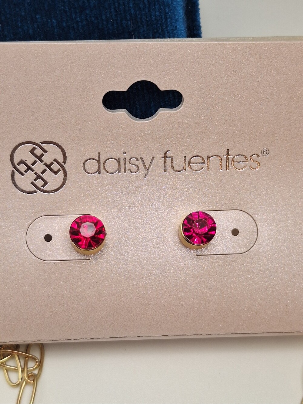 Daisy Fuentes Fuchsia Crystal Layered Gold Necklace & Stud Earrings Set - Picture 4 of 7